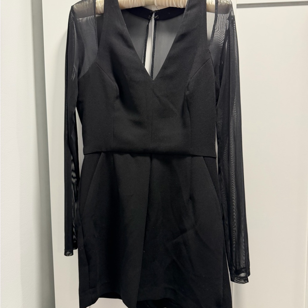 BCBGeneration Black Long Sleeve Dress with Sheer Accents